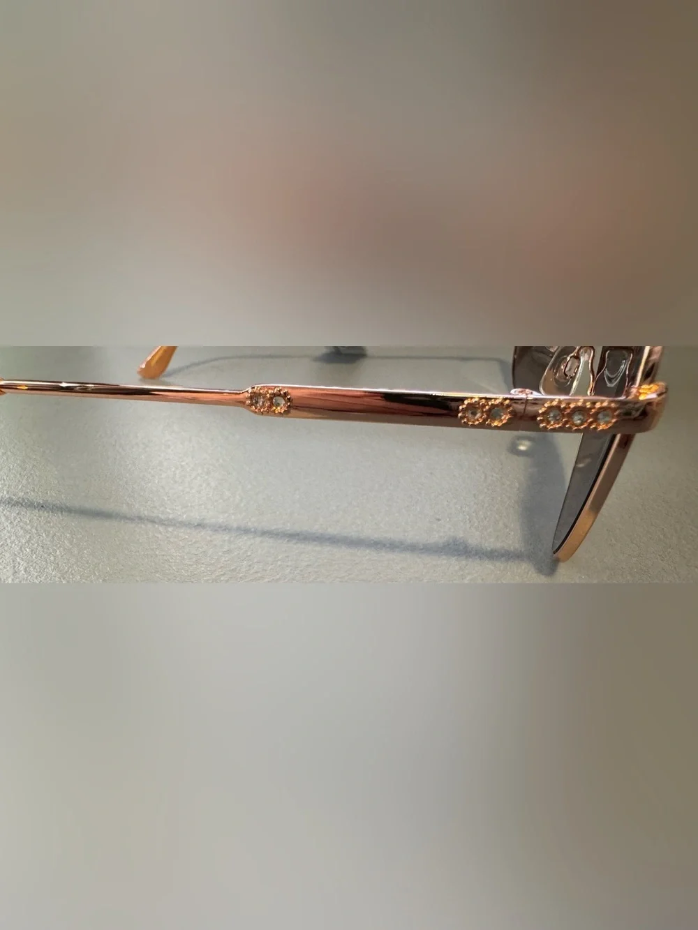 Nanette Lepore peach Rose Gold metal Frame Sunglasses Green Mirrored Lenses